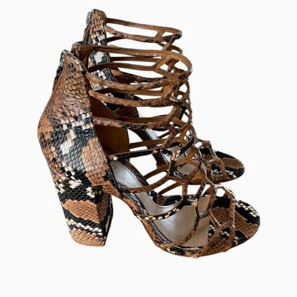 Schutz Womens Snakeskin Print‎ Leather Caged Gladiator Julianna Sandals Tan 9.5 - Picture 5 of 9